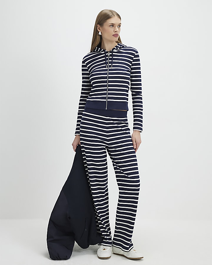 Navy Striped Hoodie And Trousers Set