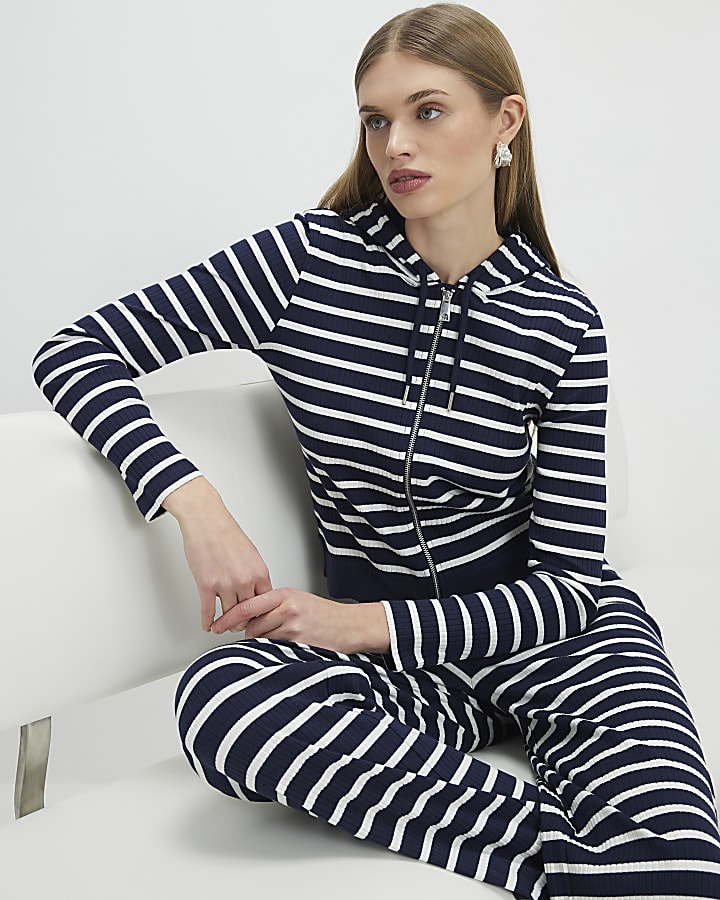 Navy Striped Hoodie And Trousers Set