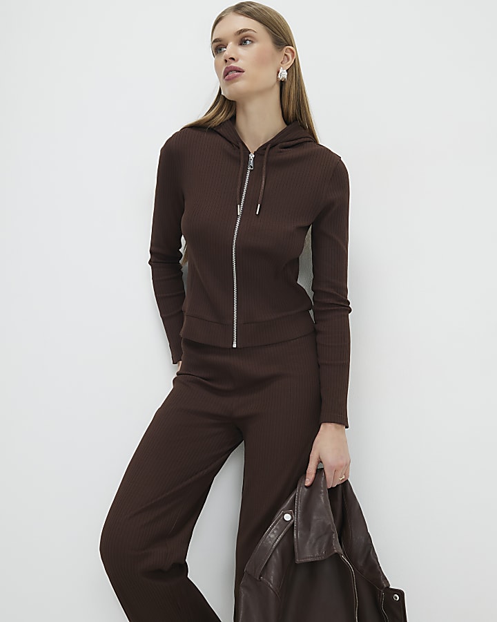 Brown Hoodie And Trousers Set