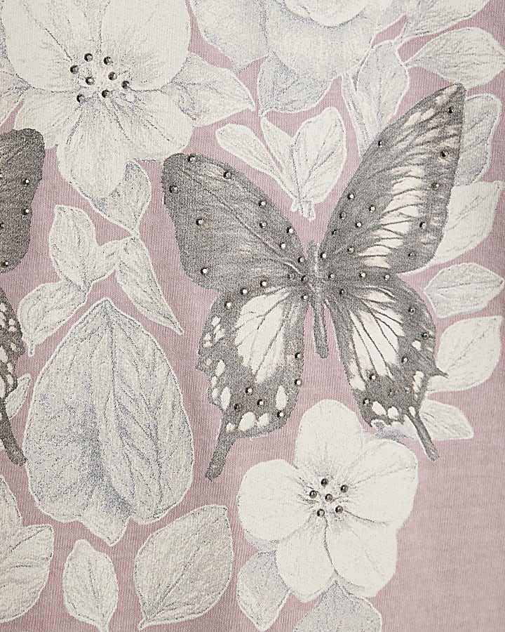 Pink Short Sleeve Diamante Skull T-shirt