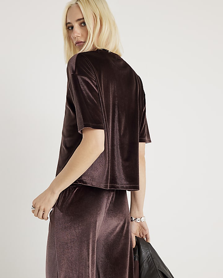 Brown Velvet Boxy T-shirt