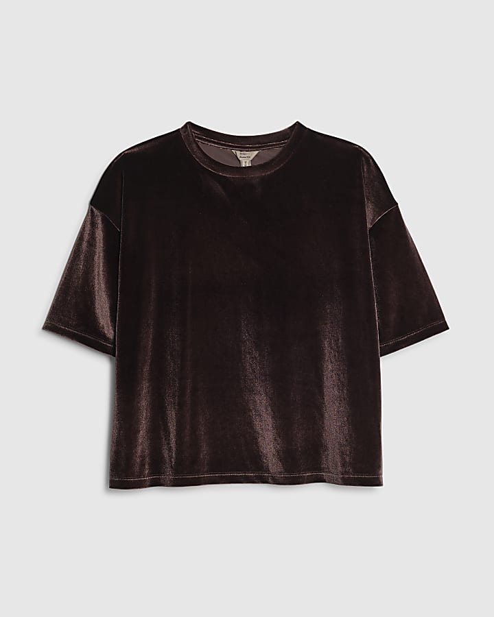 Brown Velvet Boxy T-shirt