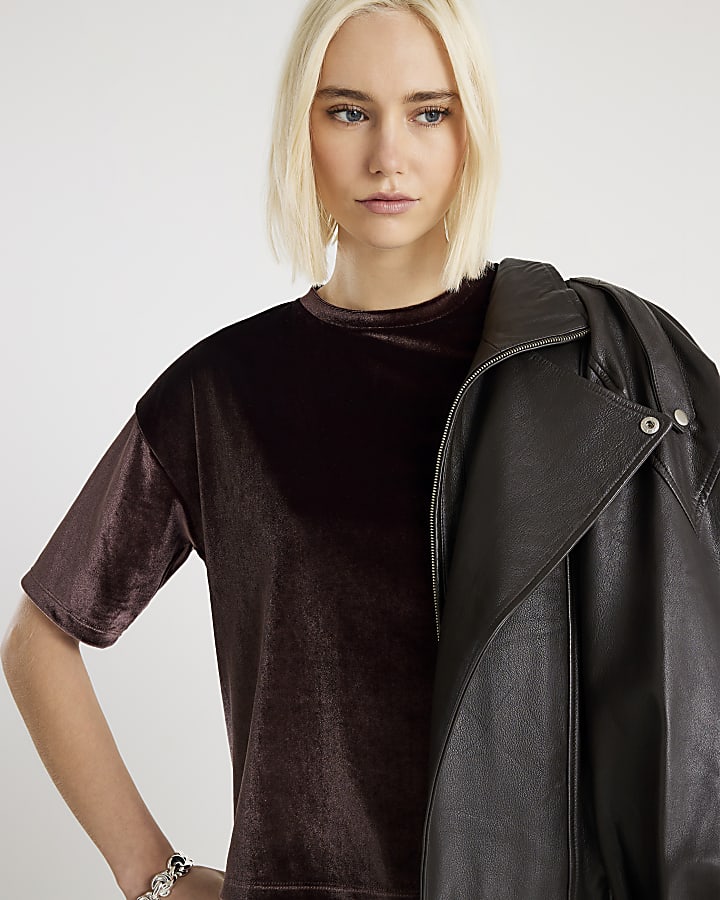 Brown Velvet Boxy T-shirt