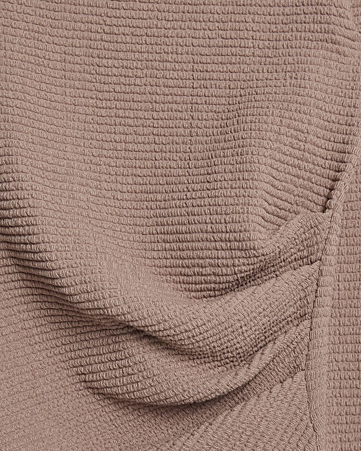 Pink Long Sleeve Waffle Textured Drape Top