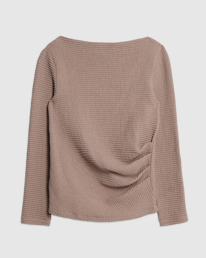 Pink Long Sleeve Waffle Textured Drape Top
