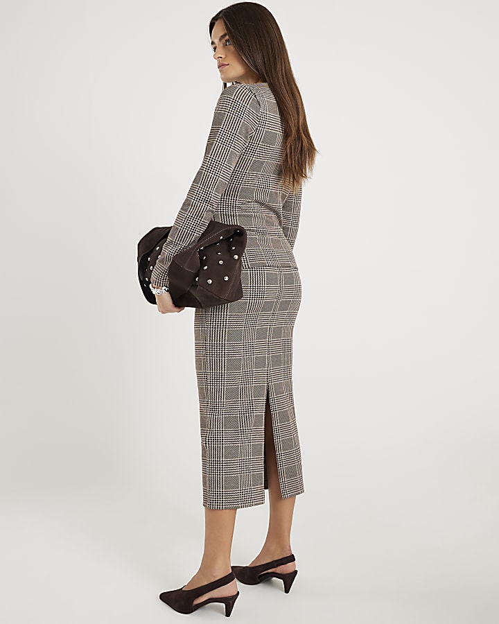 Brown Check Pleated Top