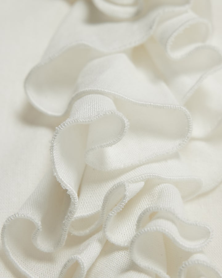 Cream Long Sleeve Ruffle Blouse