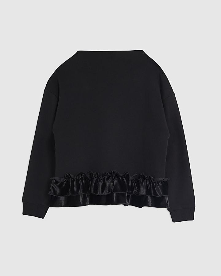 Black Long Sleeve Velvet Trim Sweatshirt