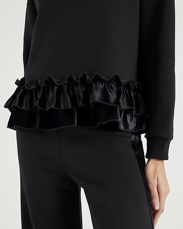 Black Long Sleeve Velvet Trim Sweatshirt