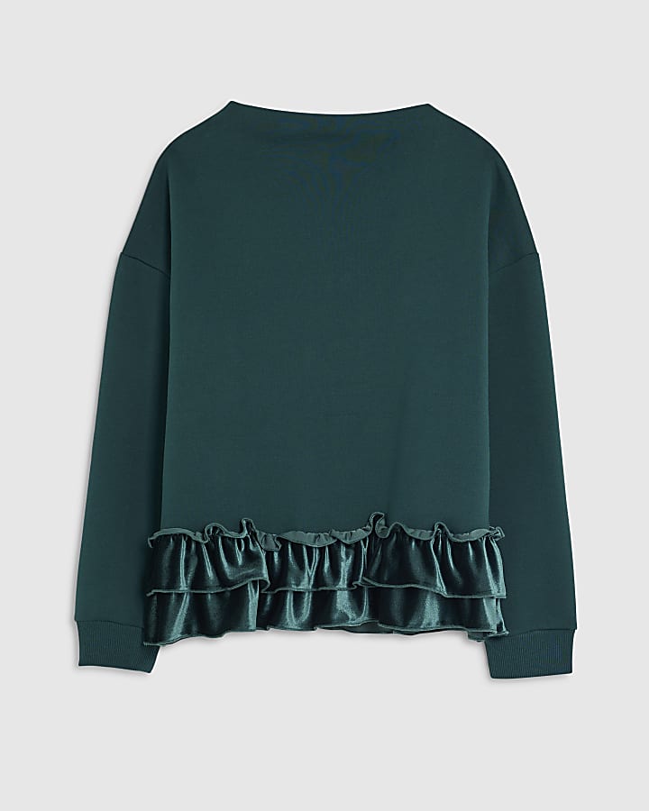 Green Long Sleeve Velvet Trim Sweatshirt