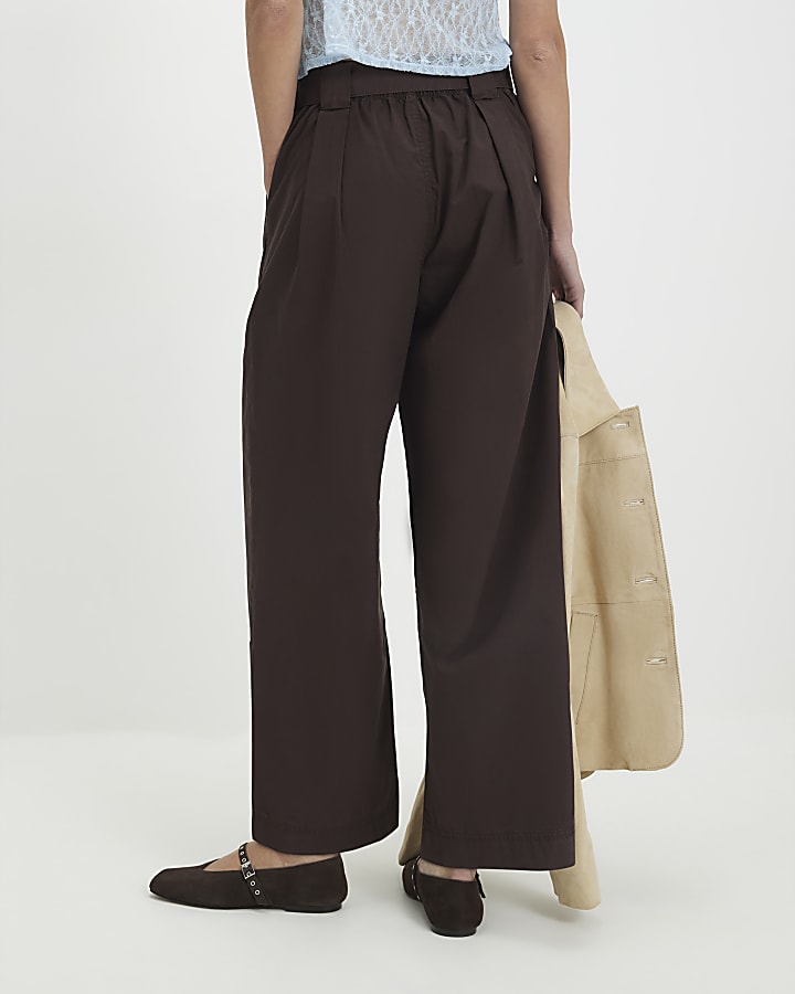 Brown Belted Wide Leg Trousers