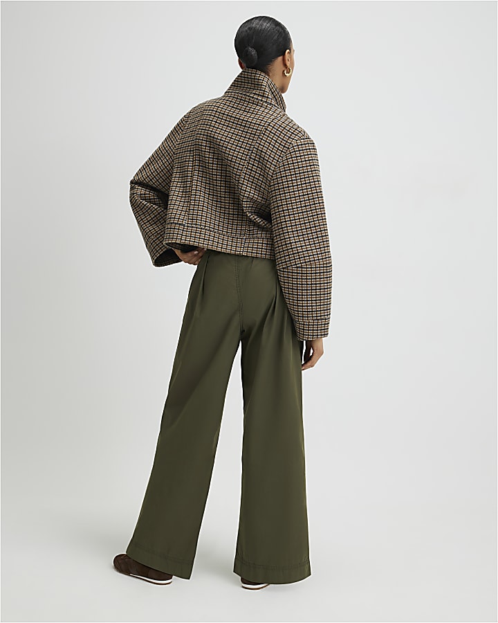 Khaki Belted Wide Leg Trousers
