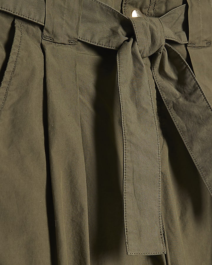 Khaki Belted Wide Leg Trousers