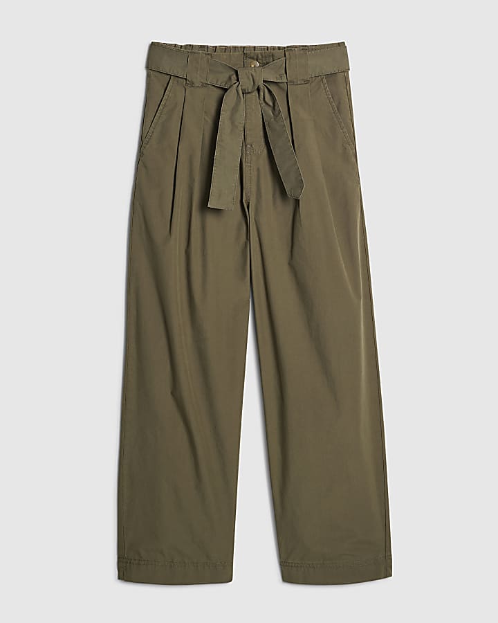 Khaki Belted Wide Leg Trousers