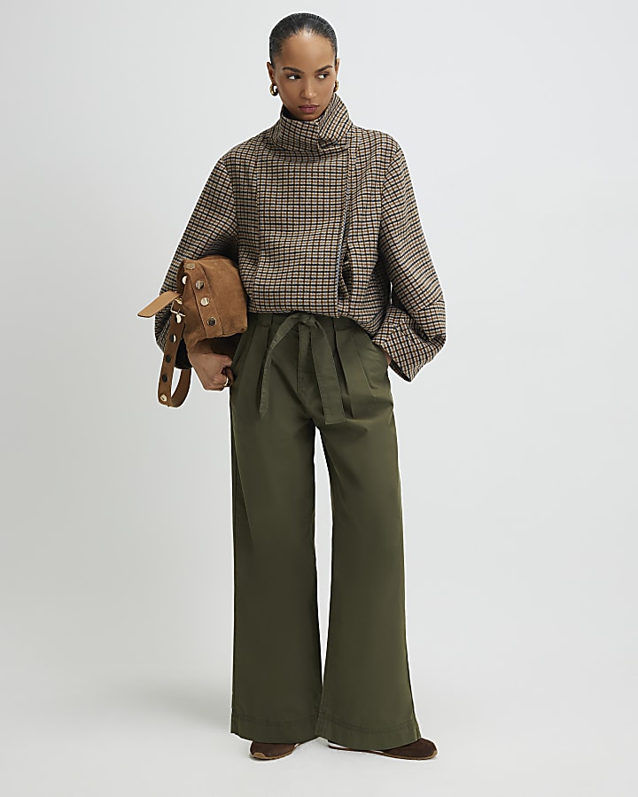 Khaki Belted Wide Leg Trousers