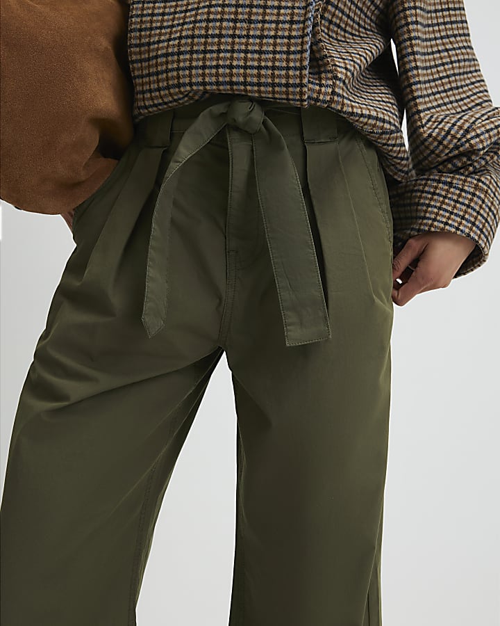 Khaki Belted Wide Leg Trousers