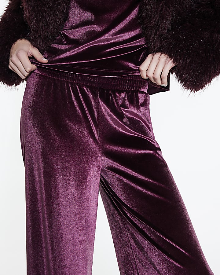 Red Velvet Wide Leg Joggers