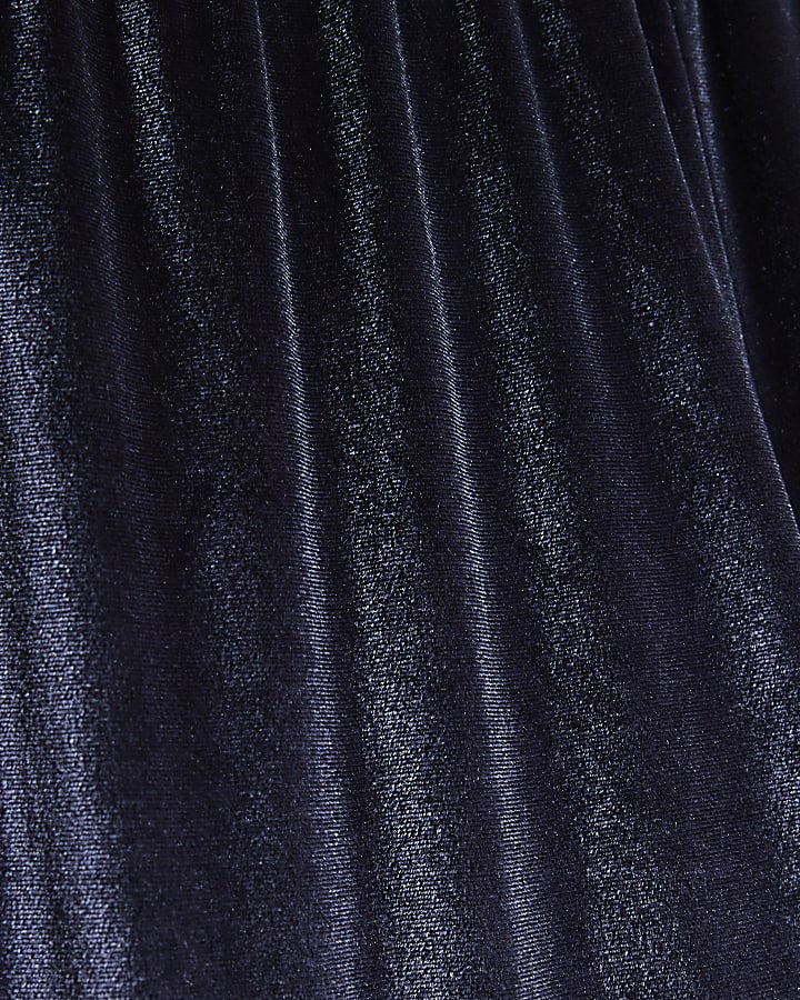 Navy Velvet Wide Leg Joggers