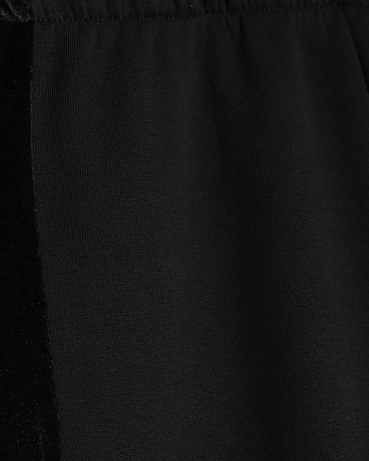 Black Velvet Trim Wide Leg Joggers