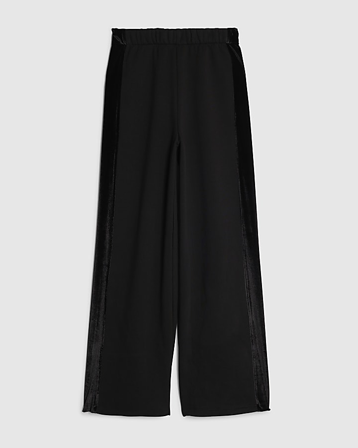 Black Velvet Trim Wide Leg Joggers