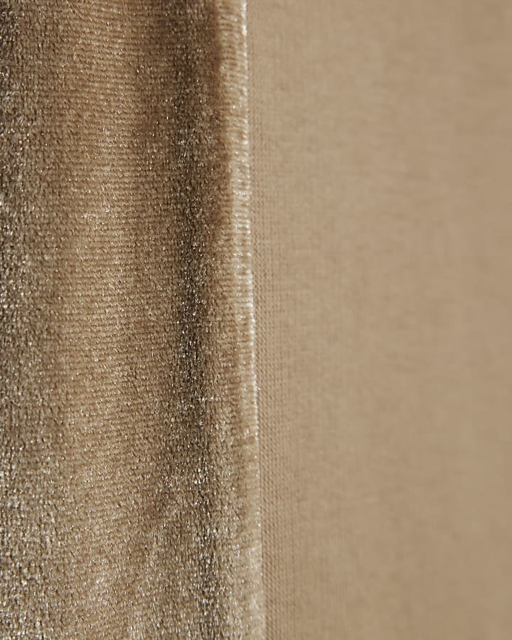 Beige Velvet Trim Wide Leg Joggers