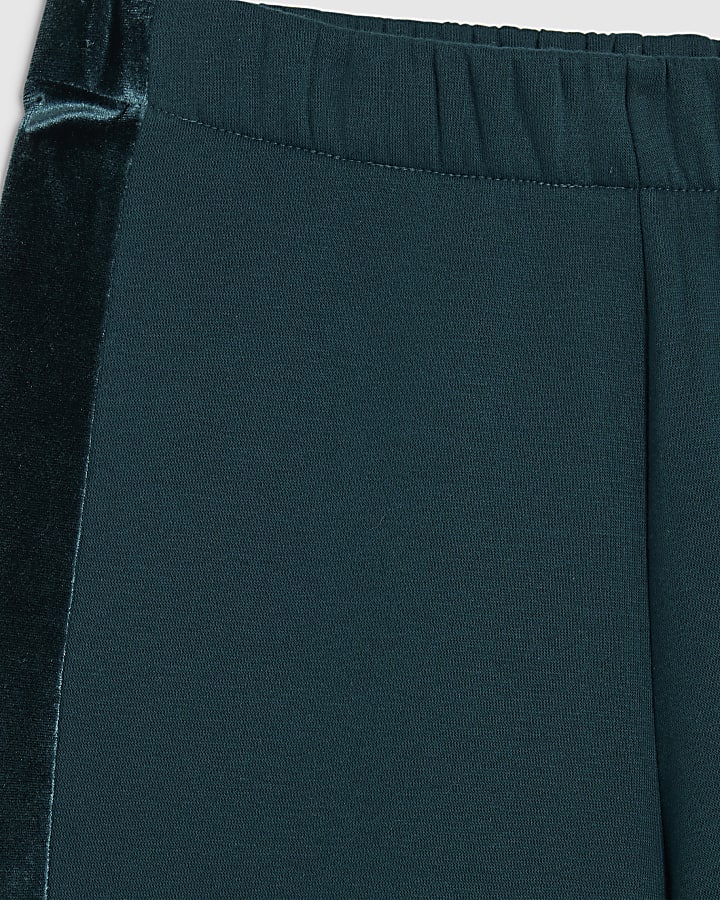 Green Velvet Trim Wide Leg Joggers