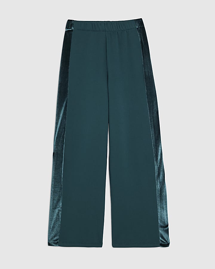 Green Velvet Trim Wide Leg Joggers