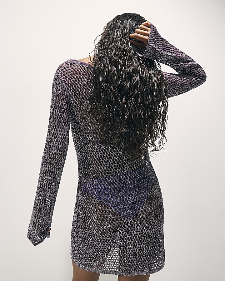 Purple Metallic Knit Beach Tunic