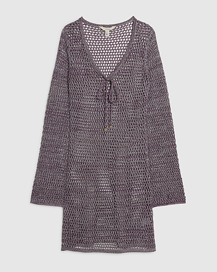 Purple Metallic Knit Beach Tunic