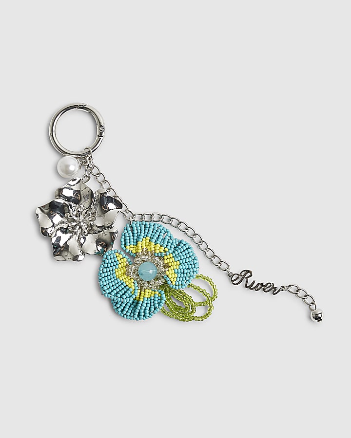 Blue Beaded Flower Charm