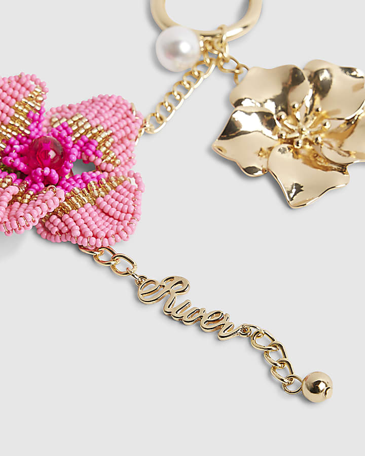 Pink Beaded Flower Charm