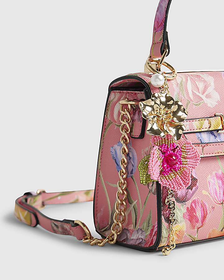 Pink Beaded Flower Charm