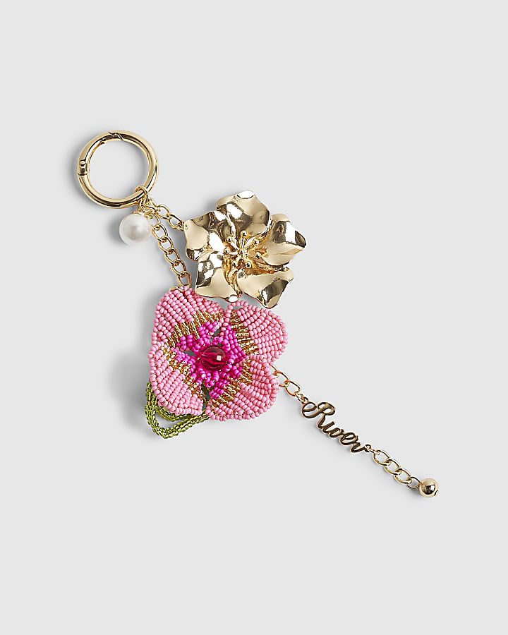 Pink Beaded Flower Charm