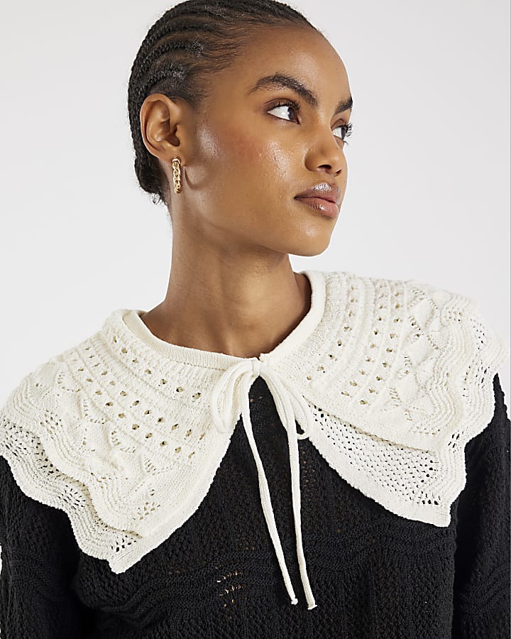 Black Knitted Double Frill Collar Jumper