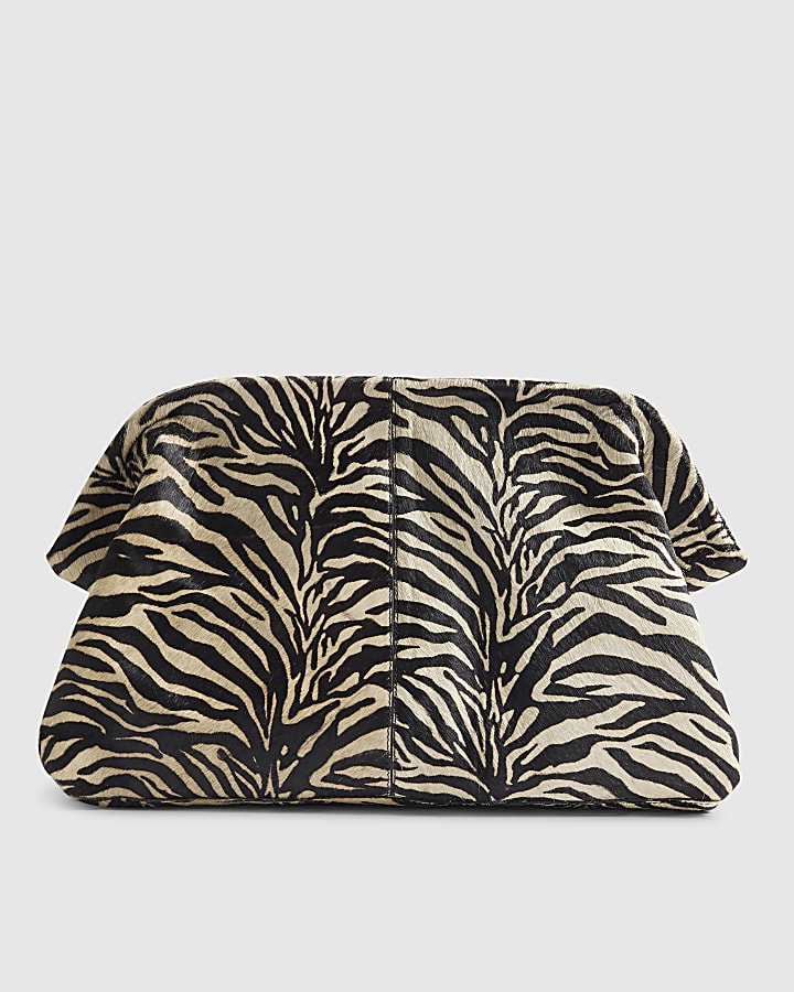 Black Pony Hair Leather Zebra Clutch Bag
