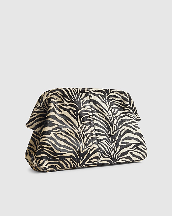 Black Pony Hair Leather Zebra Clutch Bag