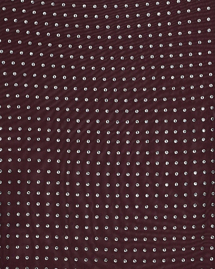 Red Long Sleeve Diamante Embellished Top