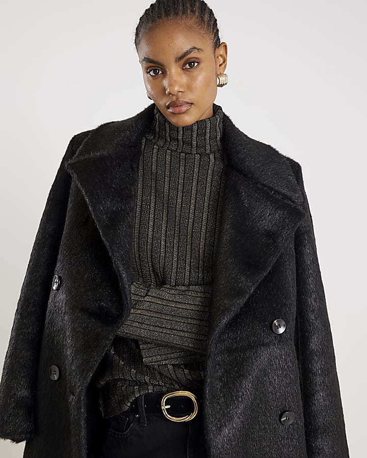 Black Long Sleeve Ribbed Roll Neck Top