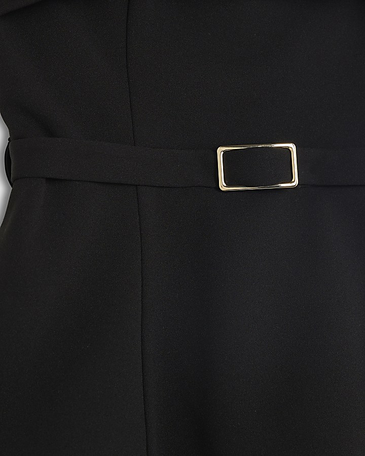 Petite Black Bandeau Peplum Belted Jumpsuit