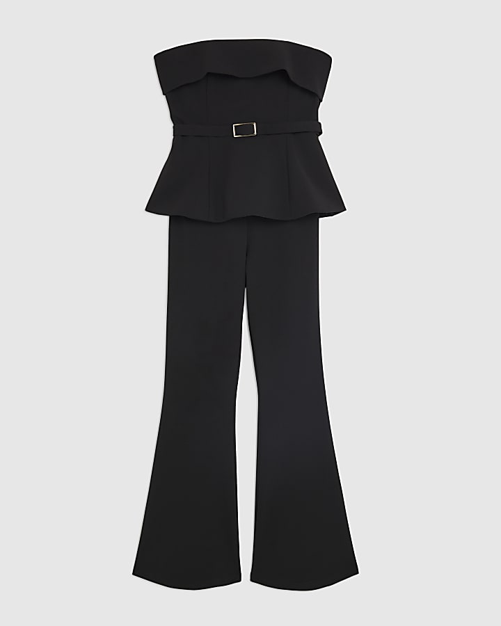 Petite Black Bandeau Peplum Belted Jumpsuit