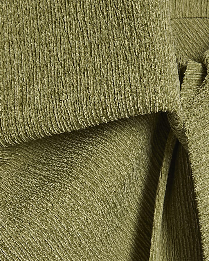 Green Short Sleeve Textured Twist Front Top