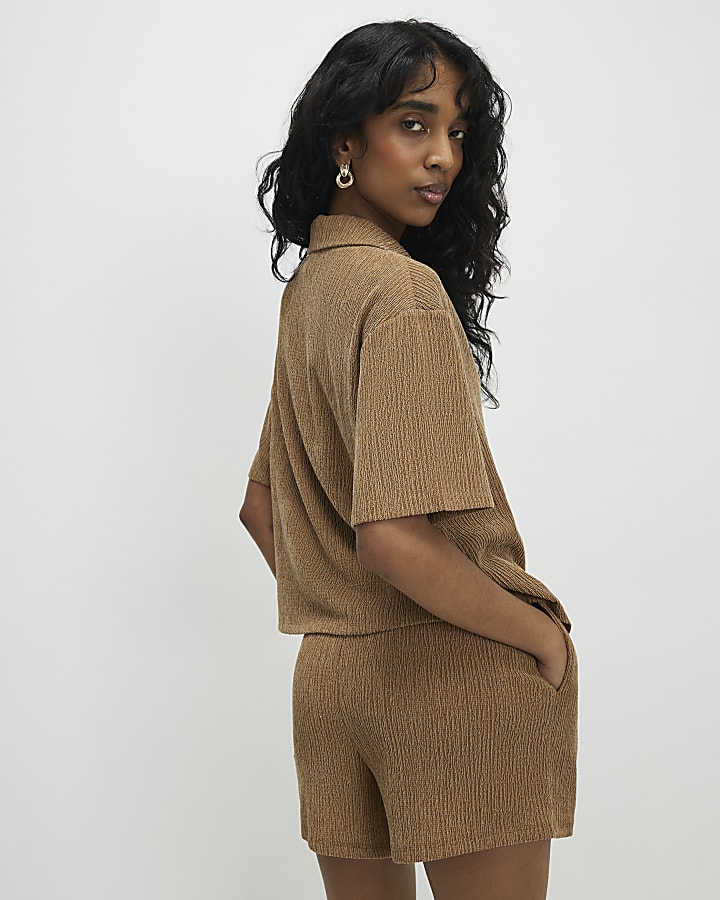 Beige Short Sleeve Textured Shirt