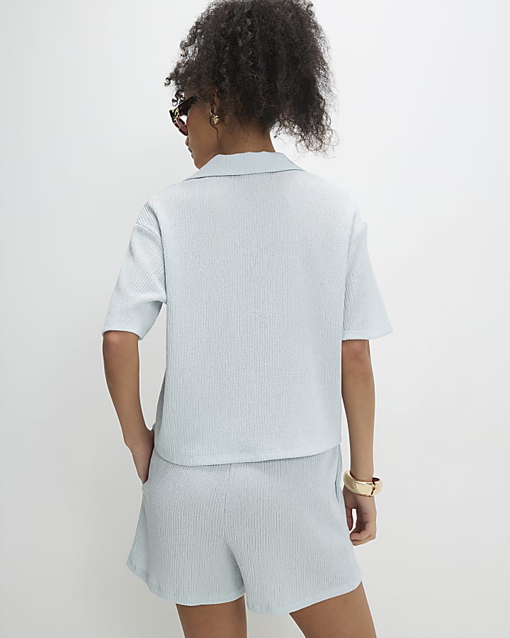 Blue Short Sleeve Textured Shirt