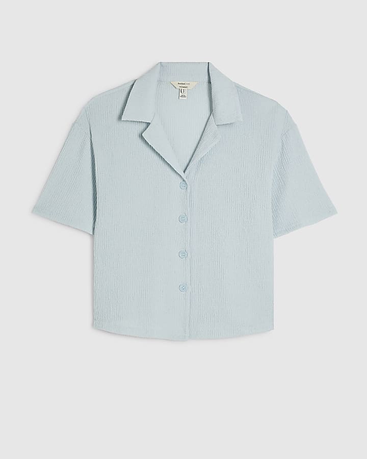 Blue Short Sleeve Textured Shirt