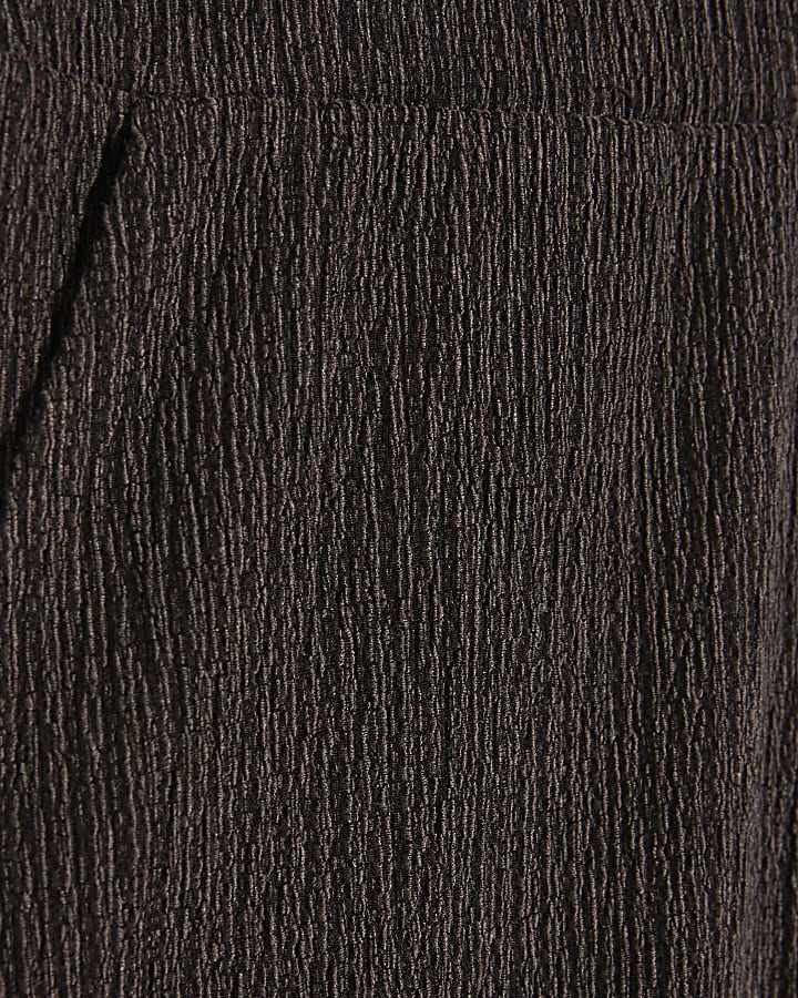 Brown Textured Wide Leg Trousers