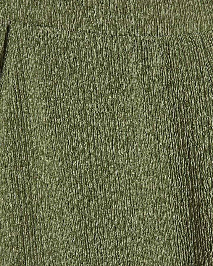 Green Textured Wide Leg Trousers