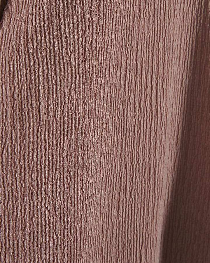 Pink Textured Wide Leg Trousers