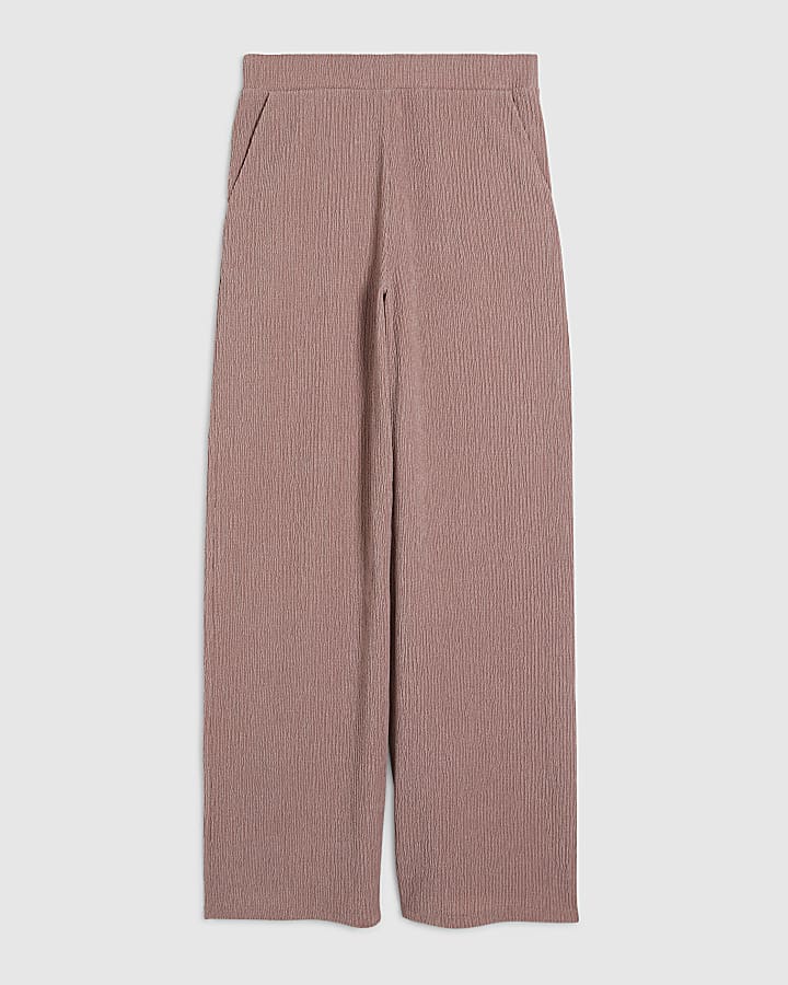Pink Textured Wide Leg Trousers