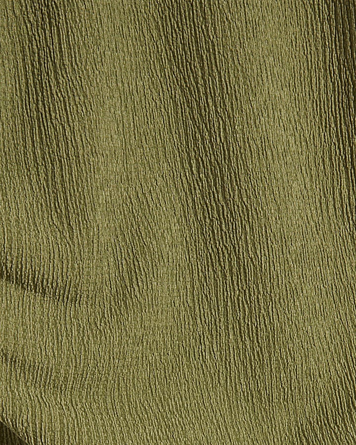 Green Short Sleeve Texture Ruched Midi Dress