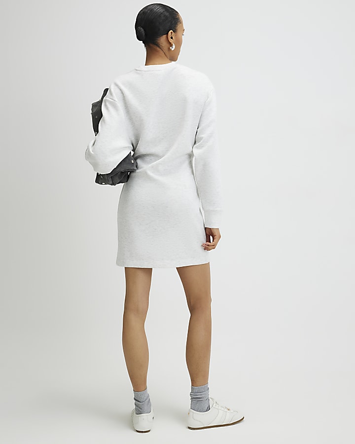Grey Tie Front Mini Sweatshirt Dress